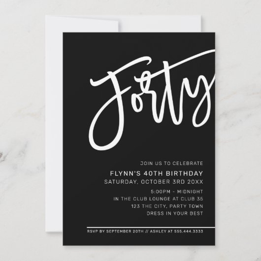 MODERN SCRIPT 40ste verjaardagsfeest zwart wit Kaart (Voorkant)
