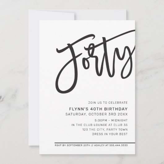 MODERN SCRIPT 40ste verjaardagsfeest zwart wit Kaart (Voorkant)
