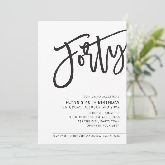 MODERN SCRIPT 40ste verjaardagsfeest zwart wit Kaart (Staand voorkant)