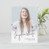 Modern Script 4 Foto Afstudeer Uitnodiging (Staand voorkant)