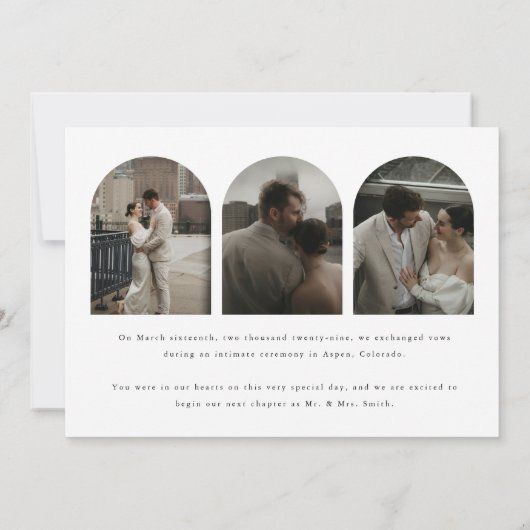 Modern Script 4-foto boog bruiloft 'We Eloped!' Aankondiging (Achterkant)