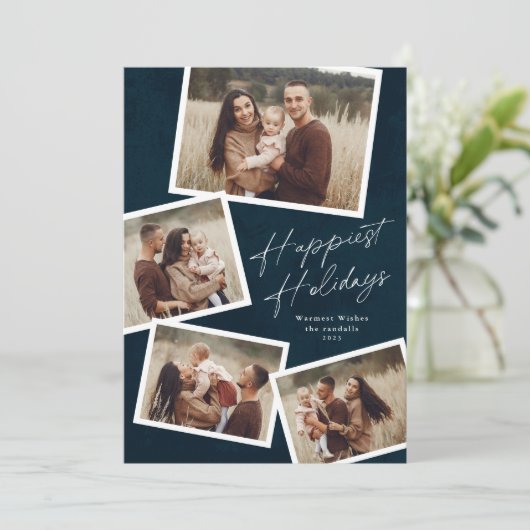 Modern Script 4 Foto Collage Gelukkigst Feestdagenkaart (Staand voorkant)