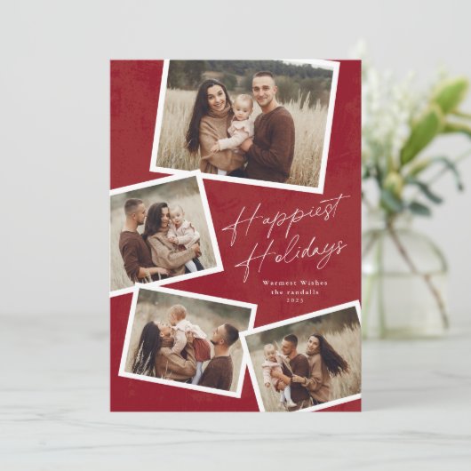 Modern Script 4 Foto Collage Prettigst Feestdagenkaart (Staand voorkant)
