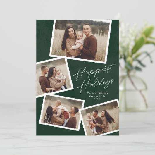 Modern Script 4 Foto Collage Prettigst Feestdagenkaart (Staand voorkant)