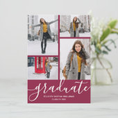 Modern Script 4 Foto Karmozijn Kleur Afstudeerfees Aankondiging (Staand voorkant)