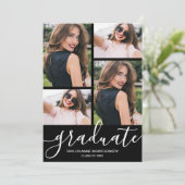 Modern Script 4 Foto Zwart Afstuderen Aankondiging (Staand voorkant)