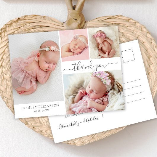Modern Script 4 Fotocollage Baby Dank u Briefkaart