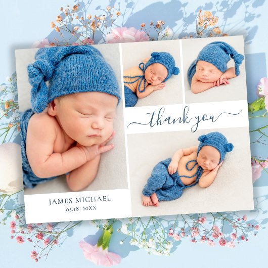 Modern Script 4 Fotocollage Baby Dank u Briefkaart