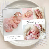 Modern Script 4 Fotocollage Baby Meisje Dank je Bedankkaart