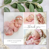 Modern Script 4 Fotocollage Baby Meisje Dank je Bedankkaart