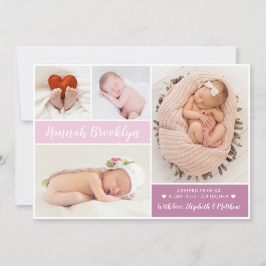 Modern script 4 Fotocollage geboorte Aankondiging (Voorkant)