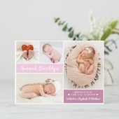 Modern script 4 Fotocollage geboorte Aankondiging (Staand voorkant)