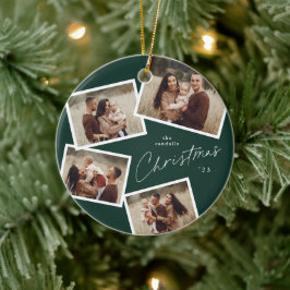 Modern Script 4 Fotocollage Groene Kerstmis Keramisch Ornament