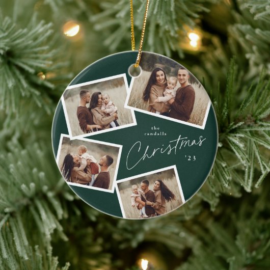 Modern Script 4 Fotocollage Groene Kerstmis Keramisch Ornament (Boom)