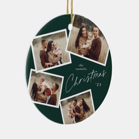 Modern Script 4 Fotocollage Groene Kerstmis Keramisch Ornament (Rechts)