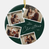 Modern Script 4 Fotocollage Groene Kerstmis Keramisch Ornament (Voorkant)