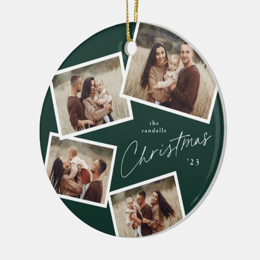 Modern Script 4 Fotocollage Groene Kerstmis Keramisch Ornament (Links)