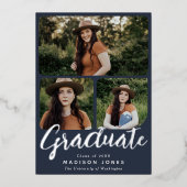 Modern Script 4 Foto's Graduation Party Invitation Folie Uitnodiging (Voorkant)