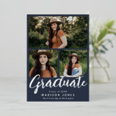 Modern Script 4 Foto's Graduation Party Invitation Folie Uitnodiging (Staand Voorkant)