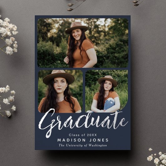 Modern Script 4 Foto's Graduation Party Invitation Folie Uitnodiging