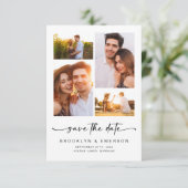 Modern Script | 4 Foto's Trouwen Save The Date (Staand voorkant)