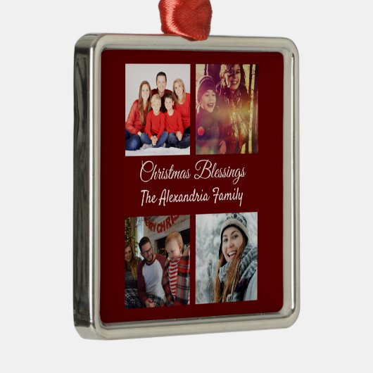 Modern script 4 Kerstkerst fotocollage Metalen Ornament (Rechts)