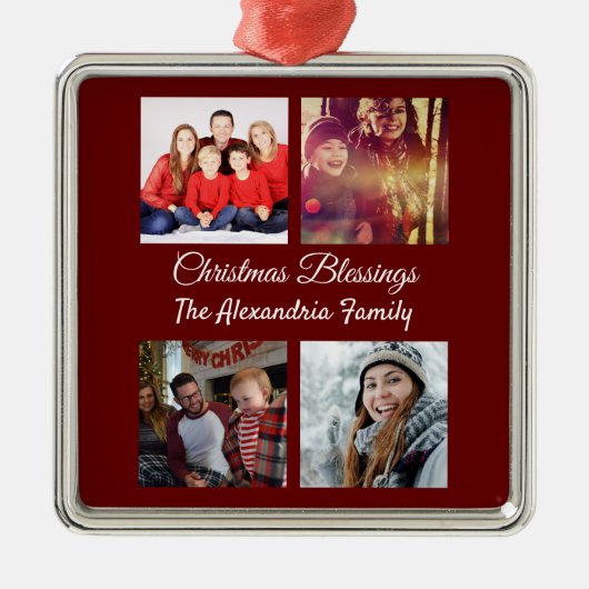 Modern script 4 Kerstkerst fotocollage Metalen Ornament (Voorkant)