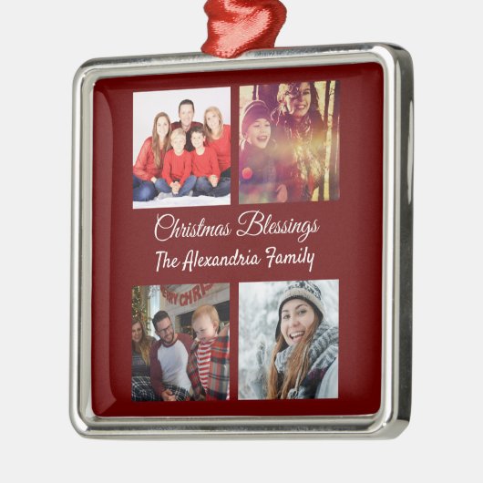 Modern script 4 Kerstkerst fotocollage Metalen Ornament (Links)