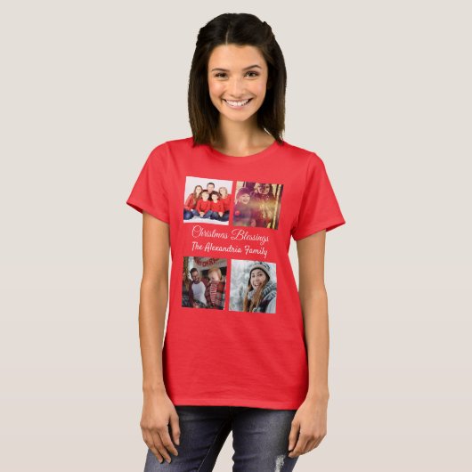 Modern script 4 Kerstkerst fotocollage T-shirt (Voorkant volledig)