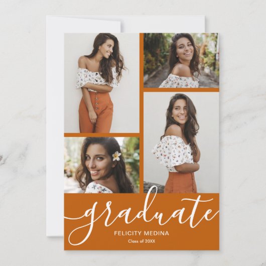 Modern Script 4 Photo Afstuderen Aankondiging (Voorkant)