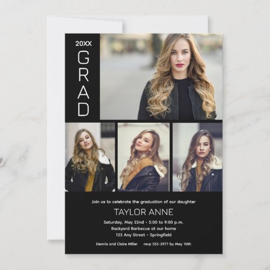 Modern Script 4 Photo Afstuderen Kaart (Voorkant)