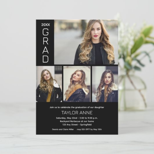 Modern Script 4 Photo Afstuderen Kaart (Staand voorkant)