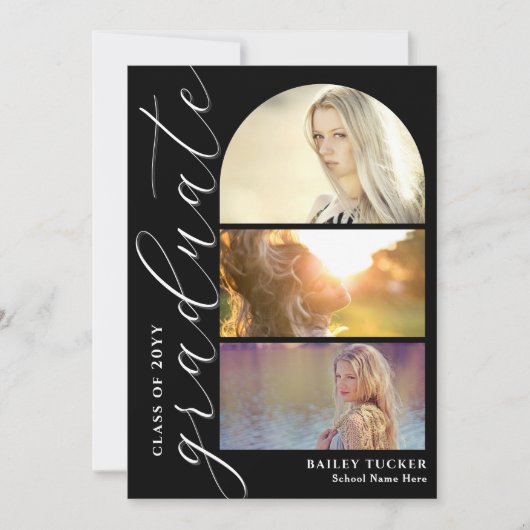 Modern Script 4-Photo Arch Afstuderen Aankondiging (Voorkant)