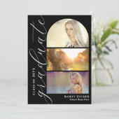 Modern Script 4-Photo Arch Afstuderen Aankondiging (Staand voorkant)