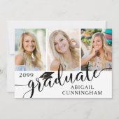 Modern script 4 Photo Black White Afstuderen Aankondiging (Voorkant)