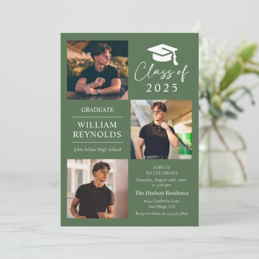 Modern Script 4 Photo Collage Afstudeerfeest Kaart (Staand voorkant)