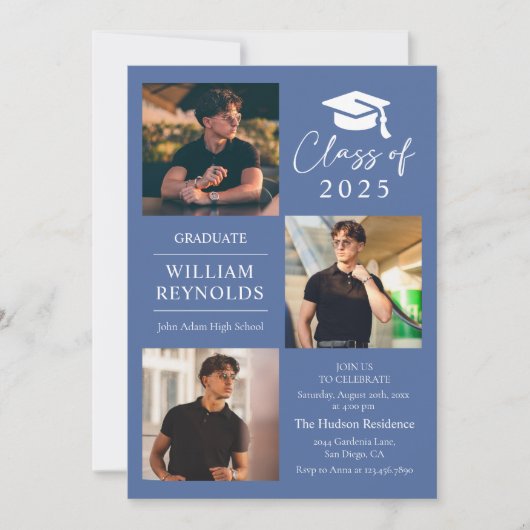 Modern Script 4 Photo Collage Afstudeerfeest Kaart (Voorkant)