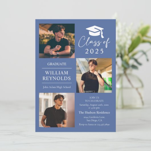 Modern Script 4 Photo Collage Afstudeerfeest Kaart (Staand voorkant)