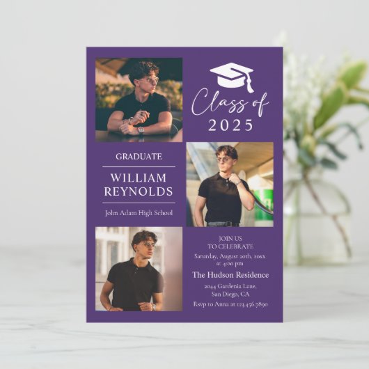 Modern Script 4 Photo Collage Afstudeerfeest Kaart (Staand voorkant)