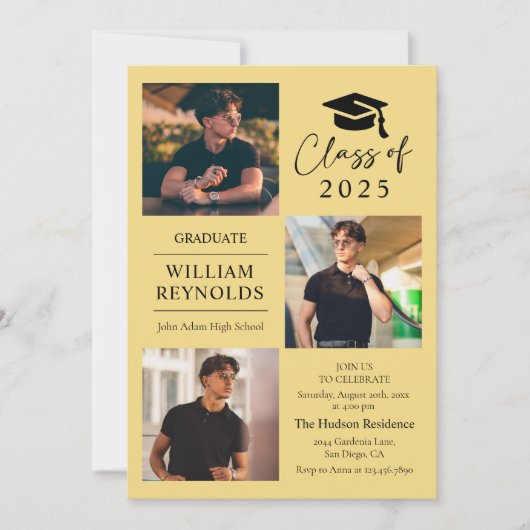 Modern Script 4 Photo Collage Afstudeerfeest Kaart (Voorkant)
