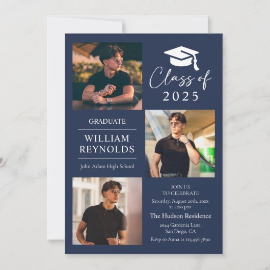 Modern Script 4 Photo Collage Afstudeerfeest Kaart (Voorkant)