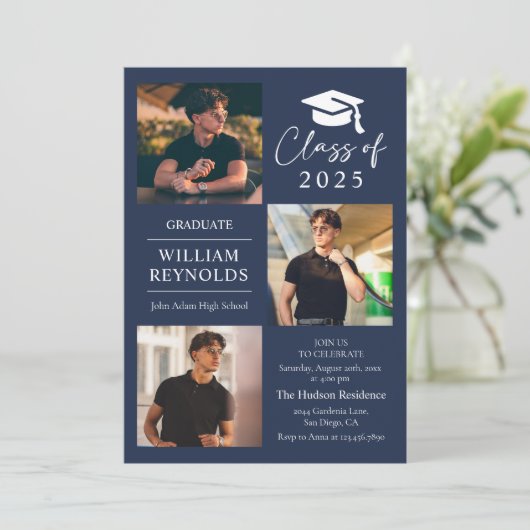 Modern Script 4 Photo Collage Afstudeerfeest Kaart (Staand voorkant)