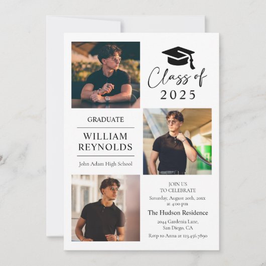 Modern Script 4 Photo Collage Afstudeerfeest Kaart (Voorkant)