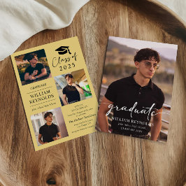 Modern Script 4 Photo Collage Afstudeerfeest Kaart