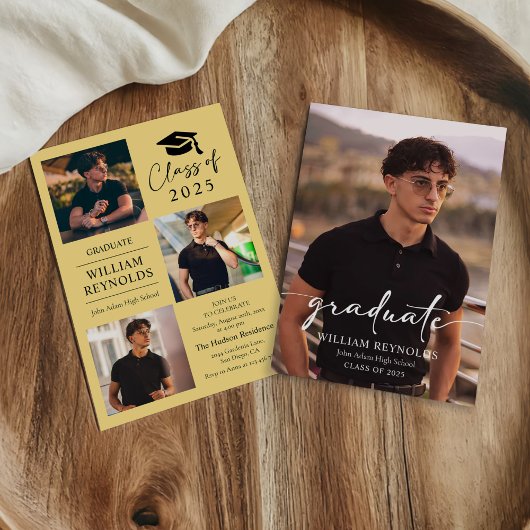 Modern Script 4 Photo Collage Afstudeerfeest Kaart