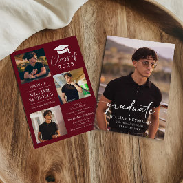 Modern Script 4 Photo Collage Afstudeerfeest Kaart