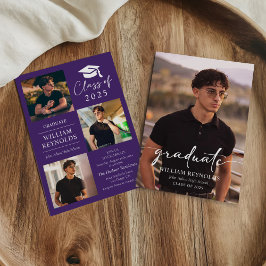 Modern Script 4 Photo Collage Afstudeerfeest Kaart