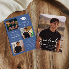 Modern Script 4 Photo Collage Afstudeerfeest Kaart