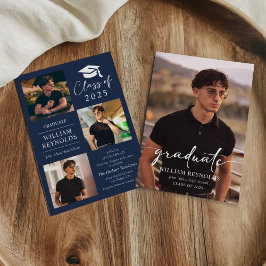 Modern Script 4 Photo Collage Afstudeerfeest Kaart