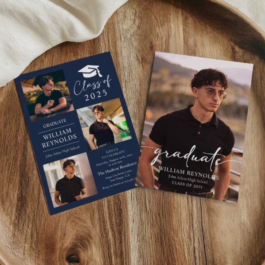 Modern Script 4 Photo Collage Afstudeerfeest Kaart